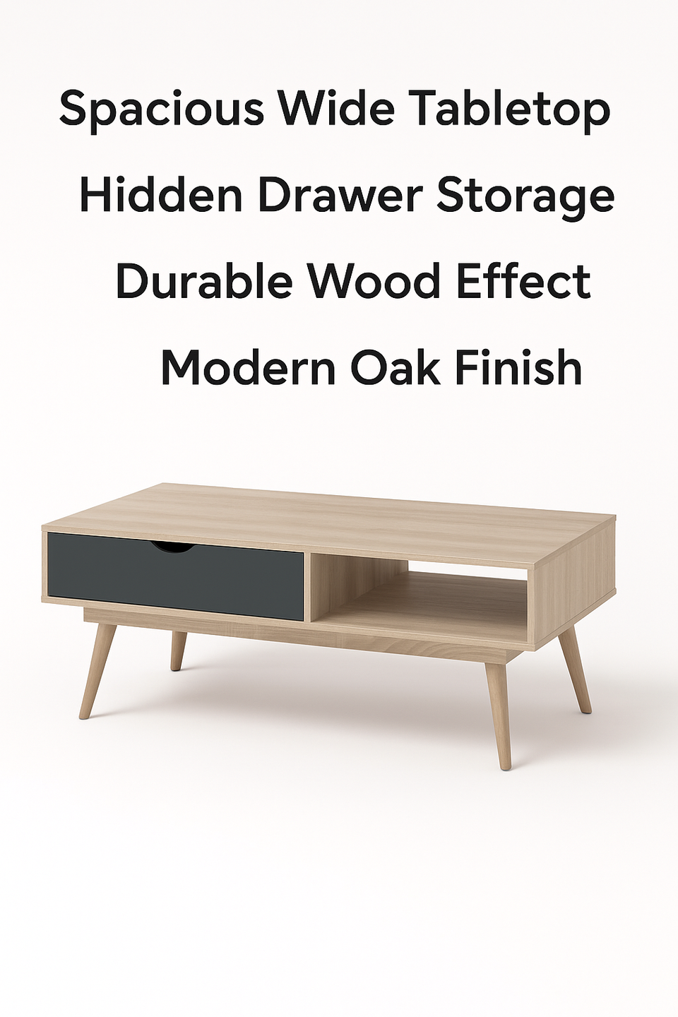Sonoma Oak Coffee Table with 1 Drawer & 1 Shelf – Wide Tabletop Storage