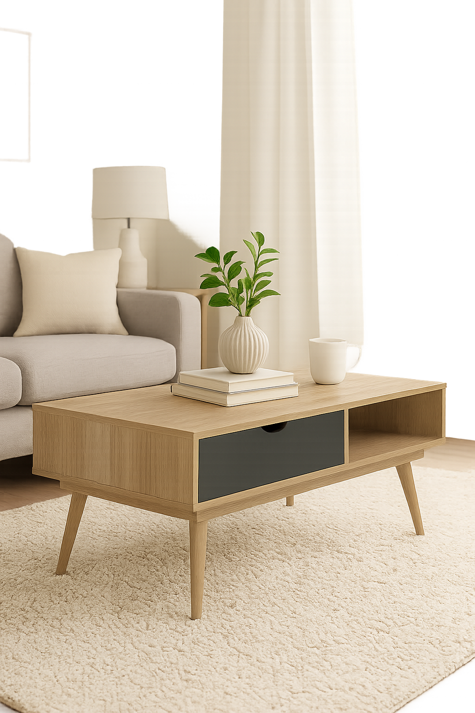 Sonoma Oak Coffee Table with 1 Drawer & 1 Shelf – Wide Tabletop Storage