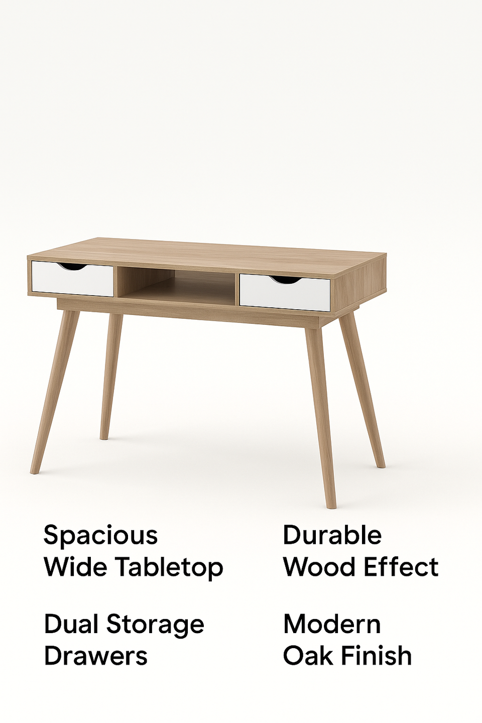 Sonoma Oak Home Office Desk with 2 Drawers – Scandinavian Style
