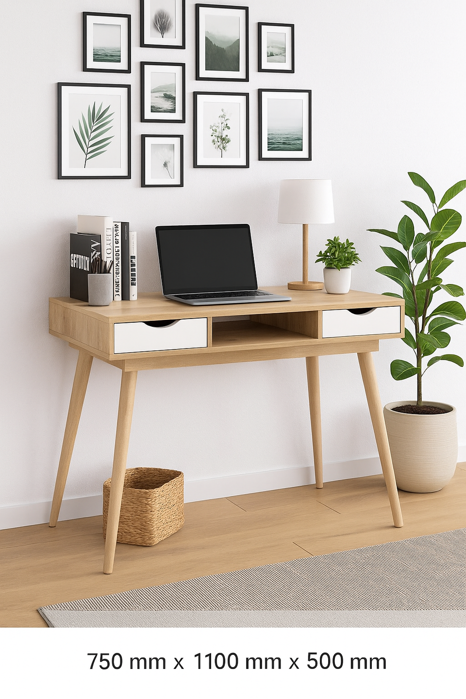 Sonoma Oak Home Office Desk with 2 Drawers – Scandinavian Style