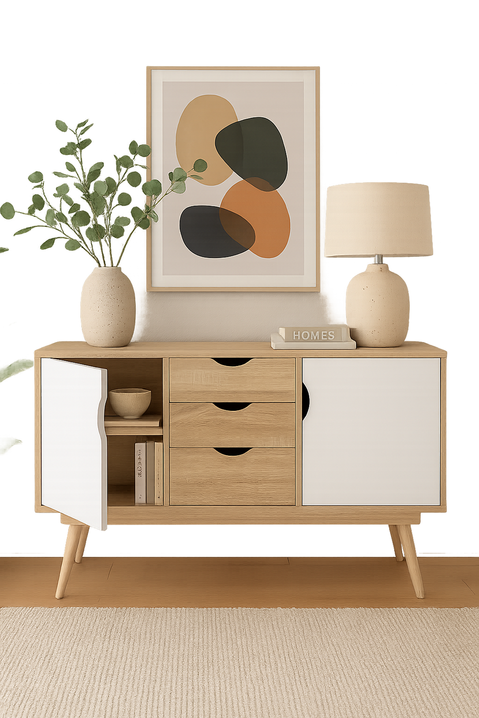 Sonoma Oak Sideboard Cabinet – 2 Doors & 3 Drawers, Scandinavian Style