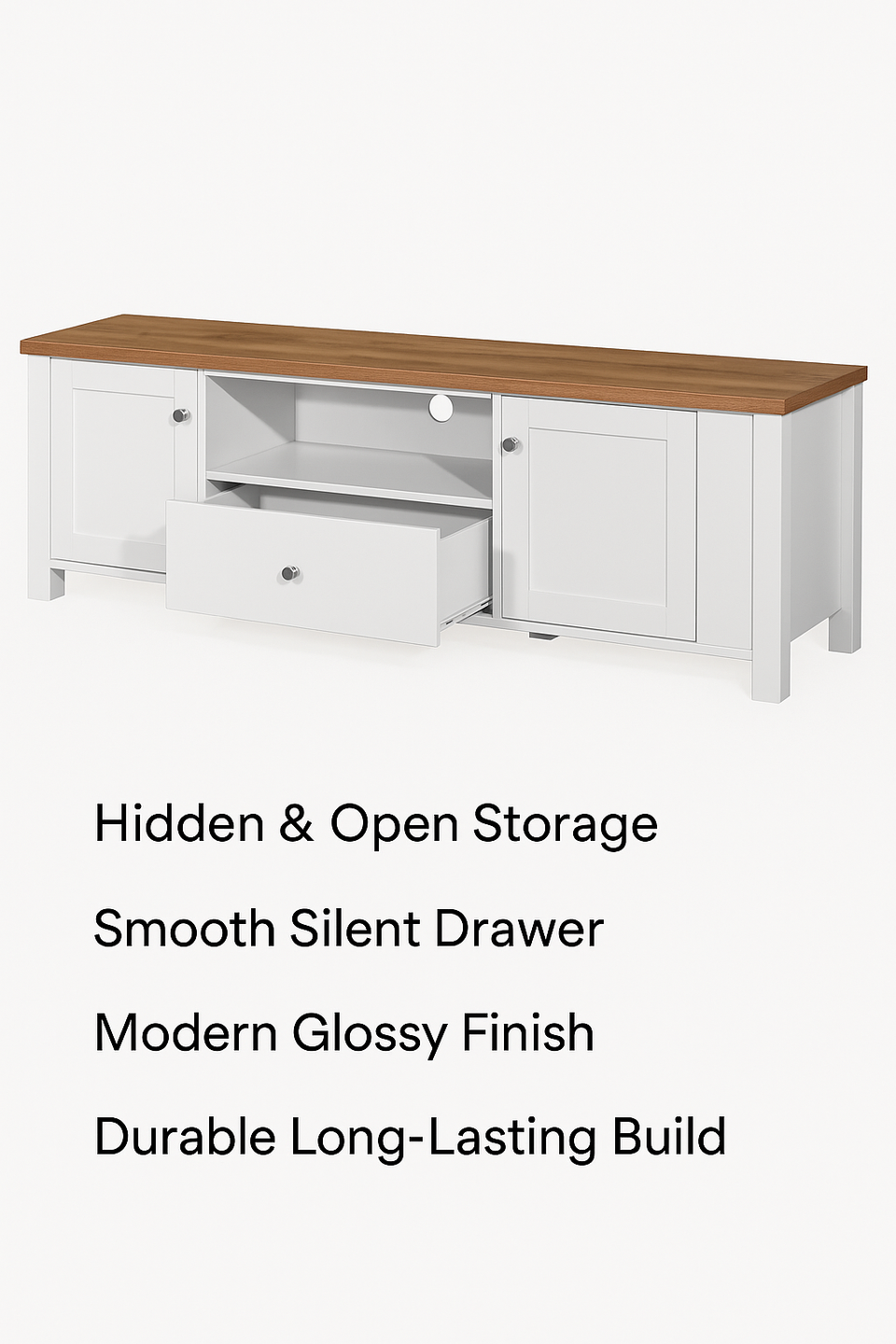 Modern TV Stand Cabinet Unit with 2 Doors, 1 Drawer, and Shelf Storage - White