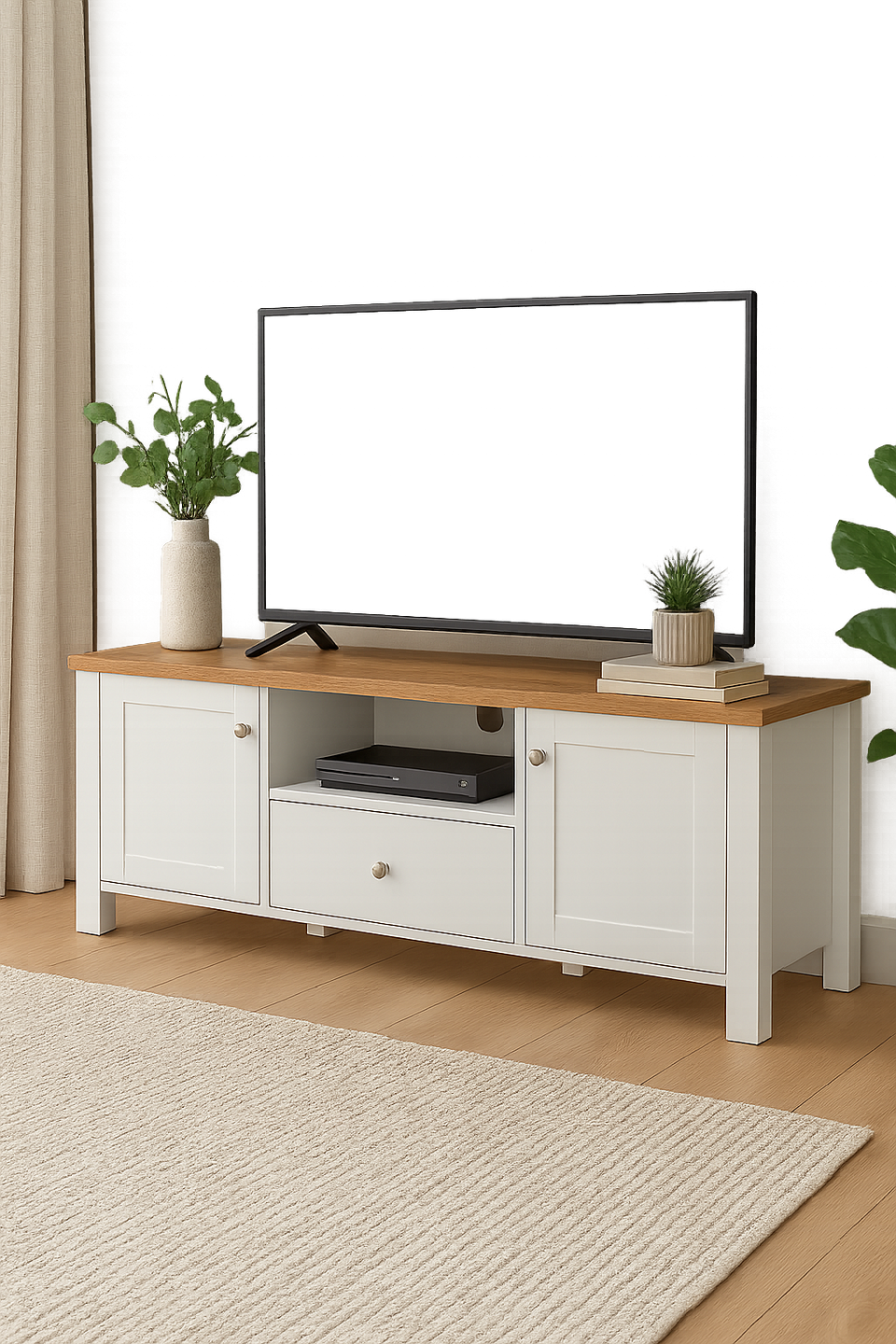 Modern TV Stand Cabinet Unit with 2 Doors, 1 Drawer, and Shelf Storage - White