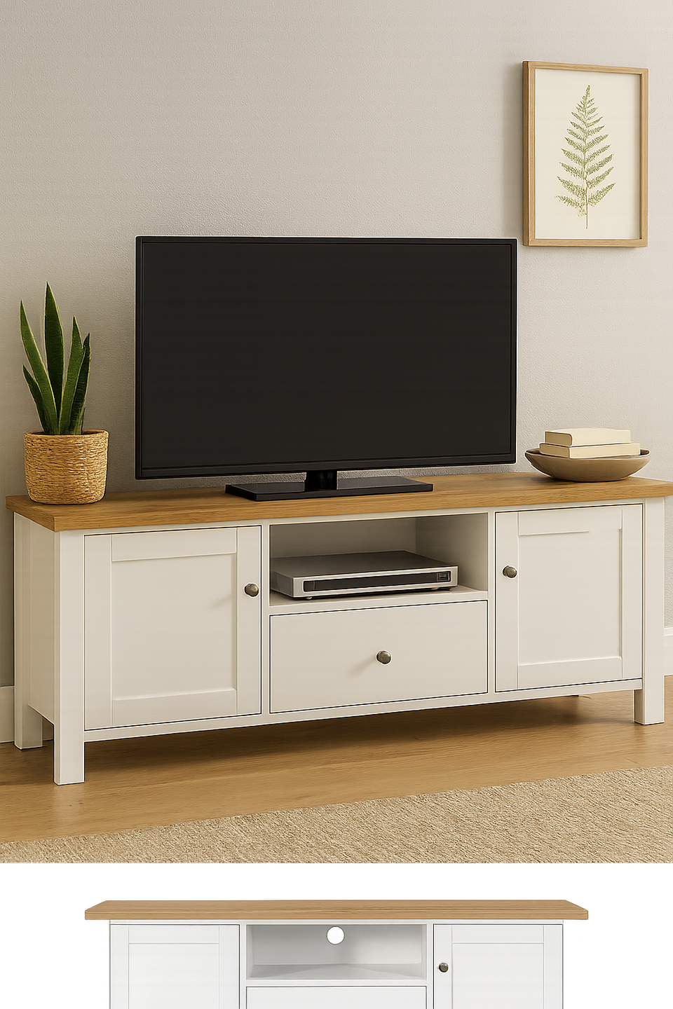 Modern TV Stand Cabinet Unit with 2 Doors, 1 Drawer, and Shelf Storage - White