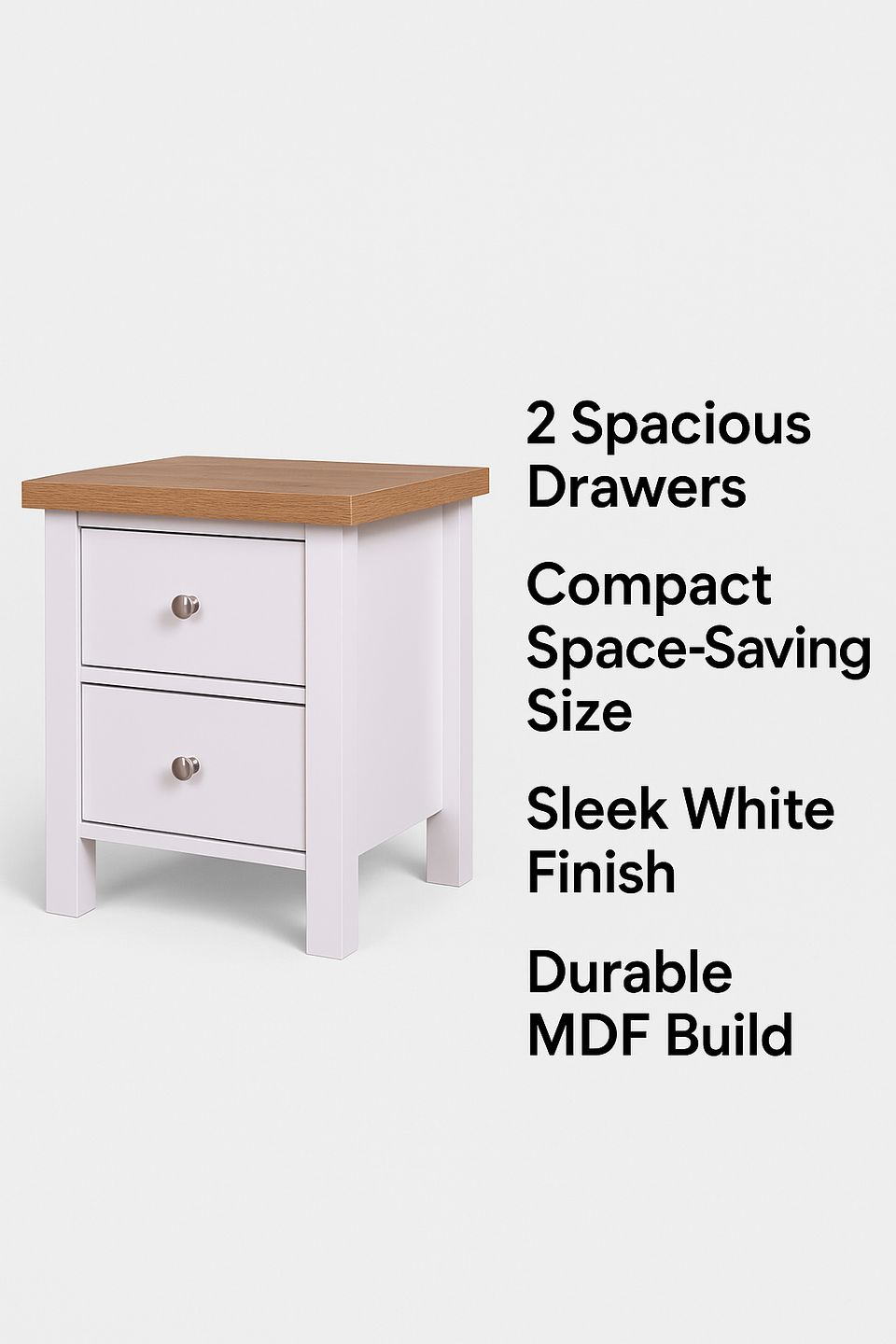 White Nightstand with 2 Drawers - Modern Bedside Table for Lamps, Shelf Storage, Bedroom Furniture