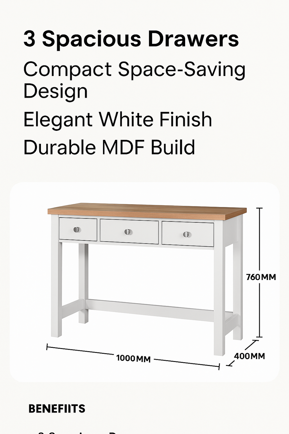 Agonmi Dressing Table with 3 Drawers Elegant Vanity Table in White for Bedroom, Makeup Desk, with Storage