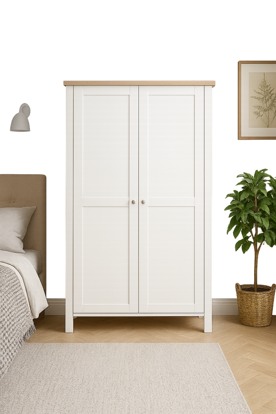 Agonmi 2 Door Wardrobe Storage with Hanging Rail and Shelving in White