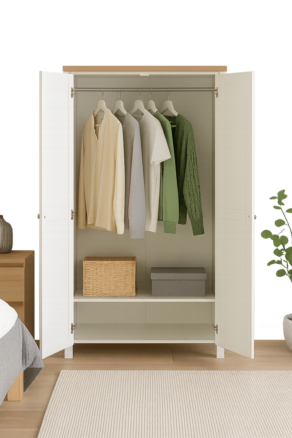 Agonmi 2 Door Wardrobe Storage with Hanging Rail and Shelving in White
