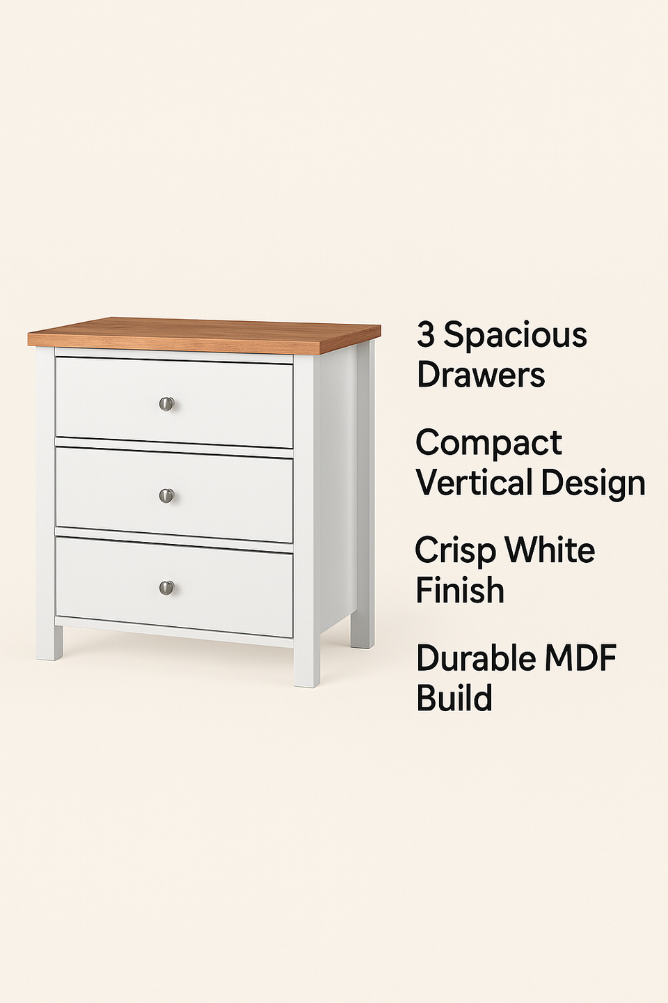 Agonmi 3 Drawer Chest – Stylish Bedroom Furniture and Storage Solution in White