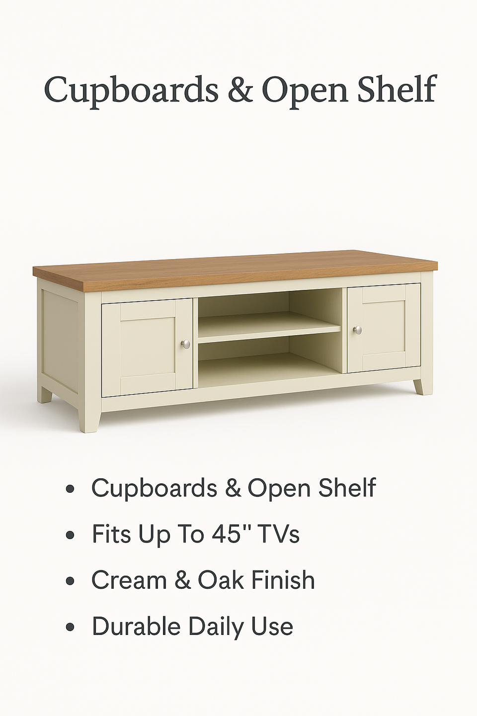 Ite Cream and Oak Effect TV Stand Cabinet Unit Modern Media Storage for Living Room