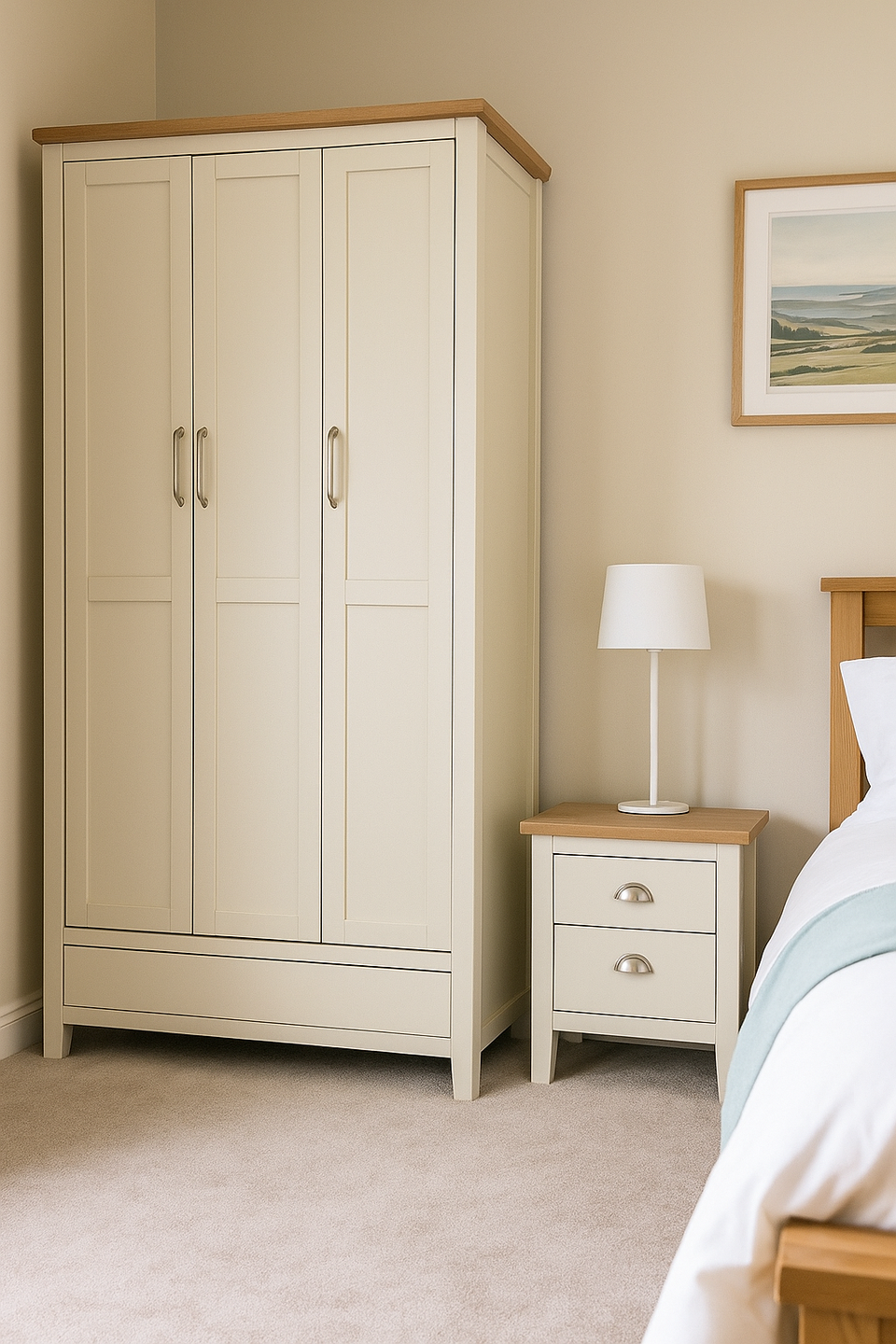 Ite 2 Piece Bedroom Set 2+2 Drawer Chest & 1 Drawer Bedside Table - Cream & Oak Effect