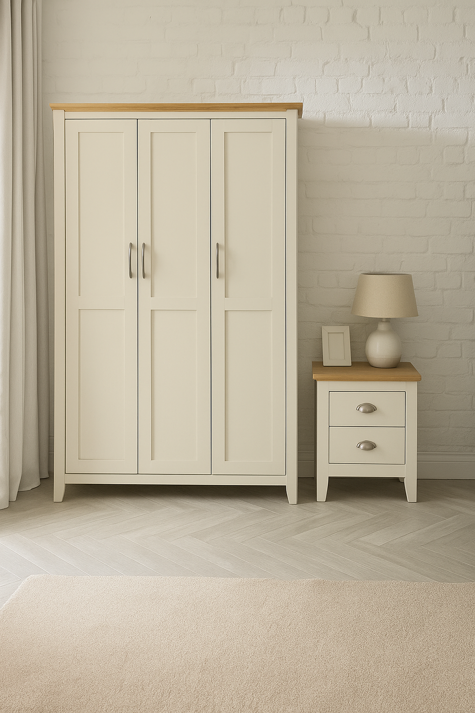 Ite 2 Piece Bedroom Set 2+2 Drawer Chest & 1 Drawer Bedside Table - Cream & Oak Effect