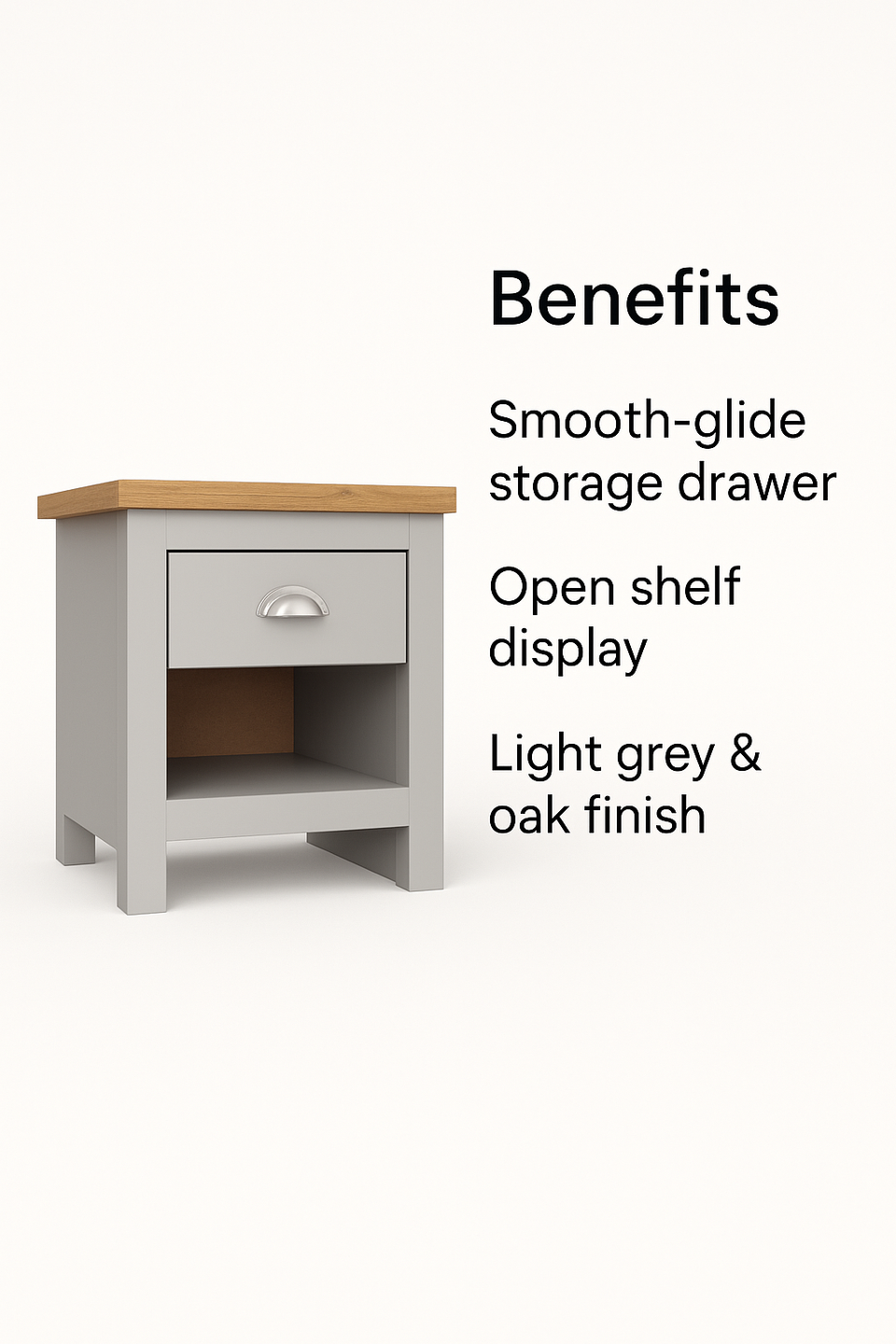 Modern Light Grey Nightstand with 1 Drawer Versatile Bedside Table for Bedroom & Living Room