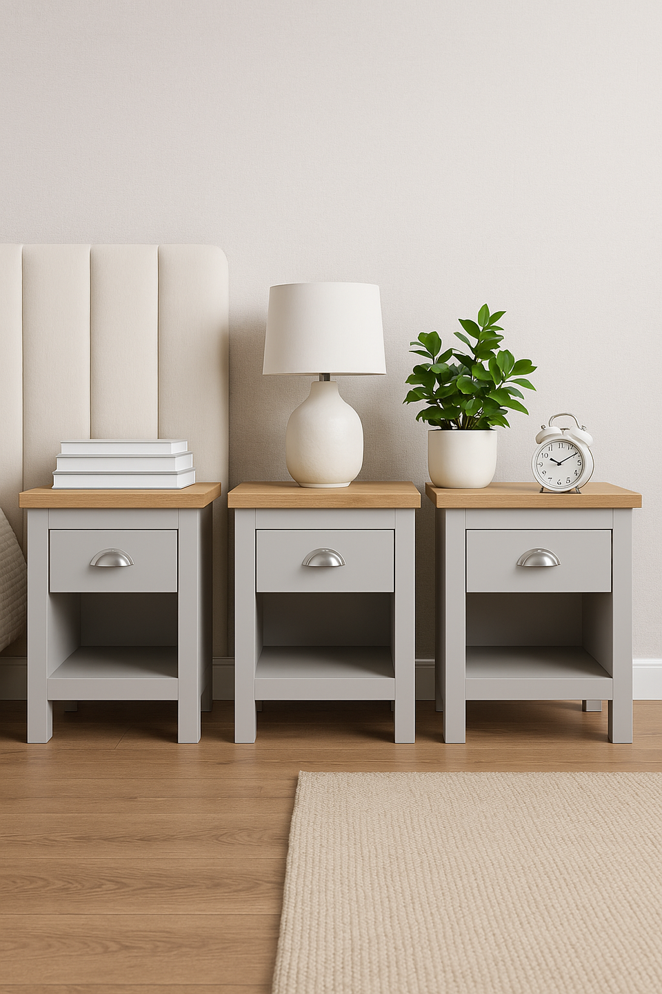 Modern Light Grey Nightstand with 1 Drawer Versatile Bedside Table for Bedroom & Living Room