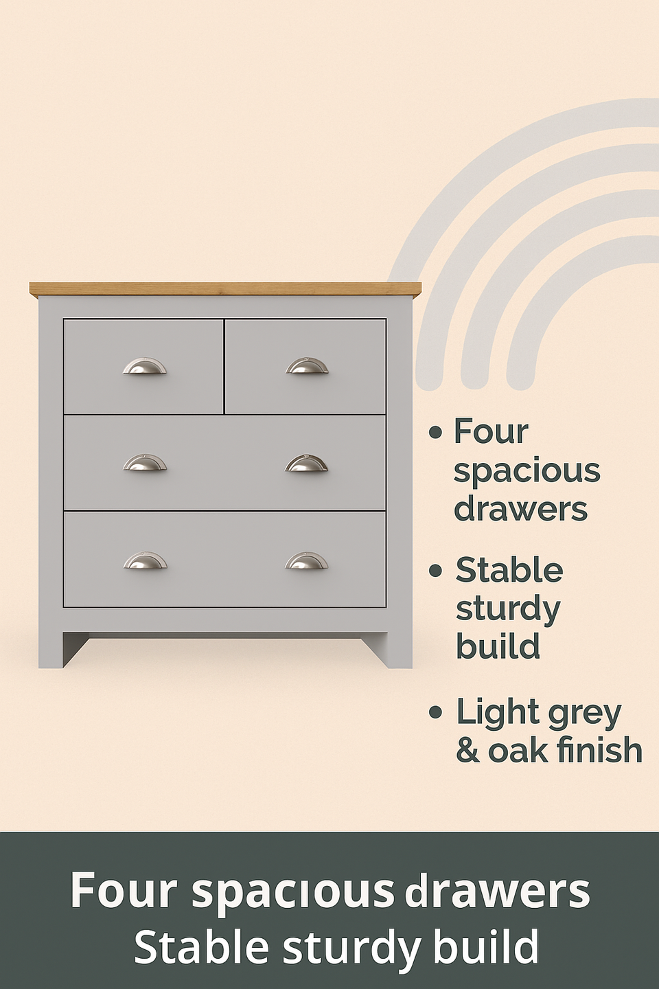 Stylish Light Grey Chest of Drawers 4 Drawer Bedroom Furniture Modern Bedside Cabinet & Storage Solution