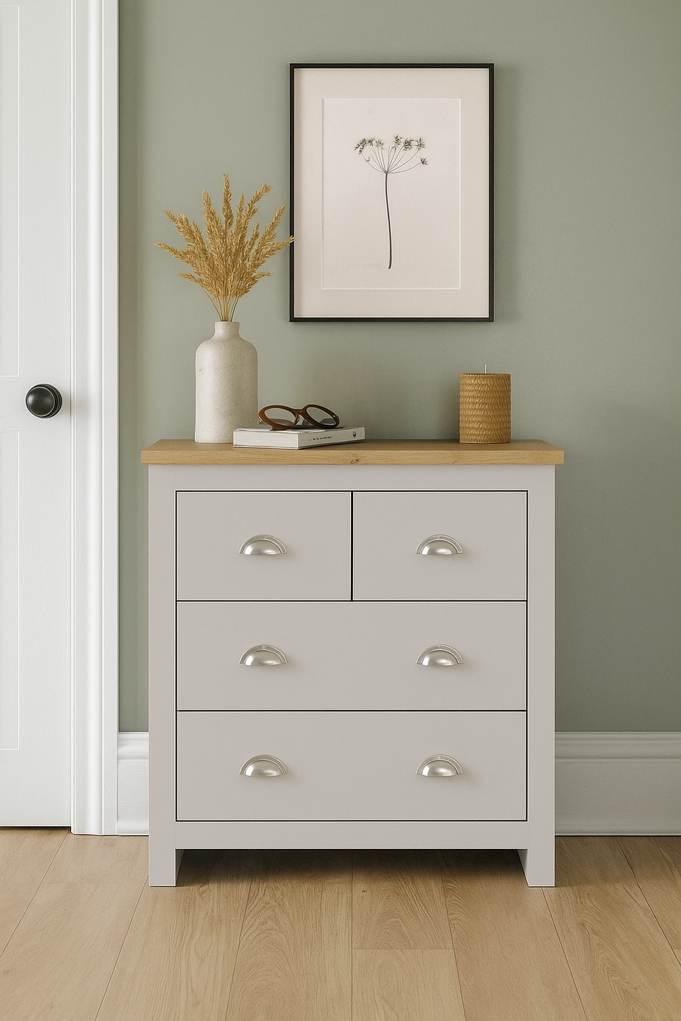 Stylish Light Grey Chest of Drawers 4 Drawer Bedroom Furniture Modern Bedside Cabinet & Storage Solution