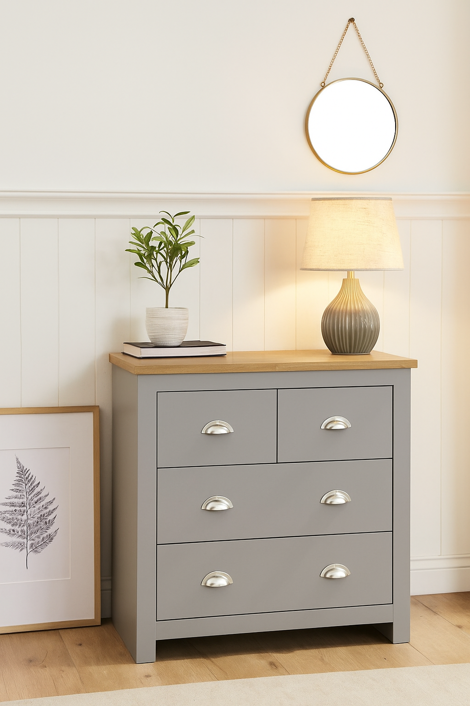 Stylish Light Grey Chest of Drawers 4 Drawer Bedroom Furniture Modern Bedside Cabinet & Storage Solution