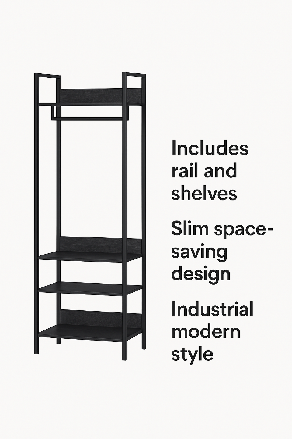 Open Wardrobe with 4 Shelves Wardrobe Storage with Hanging Rail for Small Space Solutions