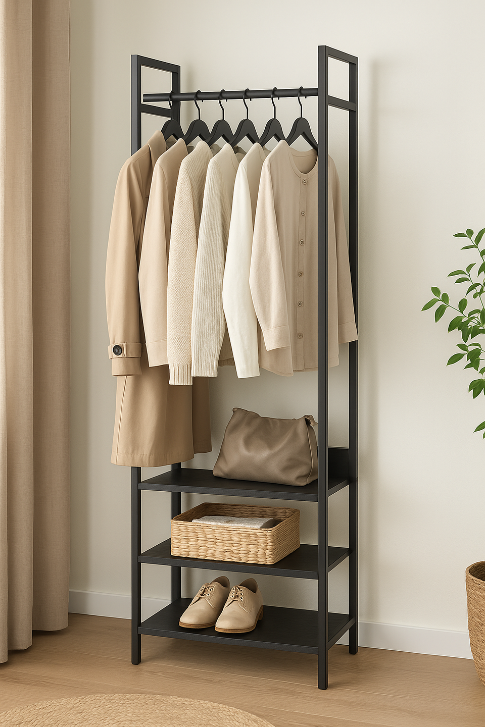 Open Wardrobe with 4 Shelves Wardrobe Storage with Hanging Rail for Small Space Solutions