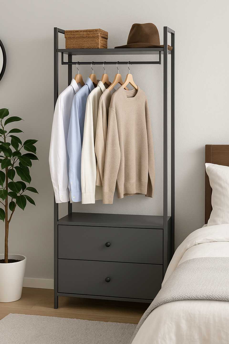Open Wardrobe with 2 Drawers Stylish Bedroom Furniture for Wardrobe Storage and Organisation