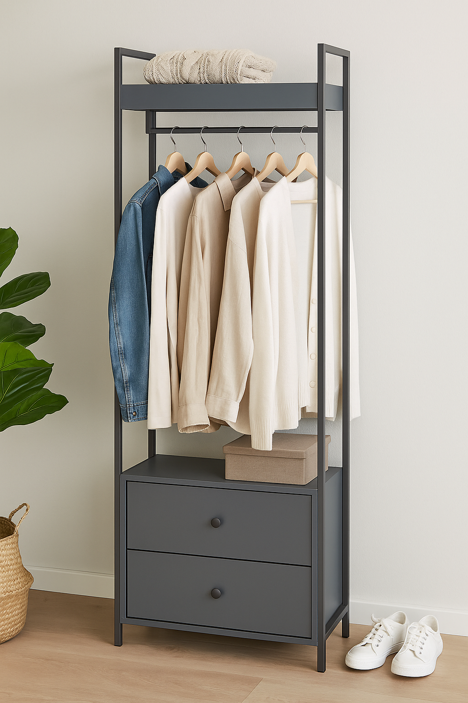 Open Wardrobe with 2 Drawers Stylish Bedroom Furniture for Wardrobe Storage and Organisation