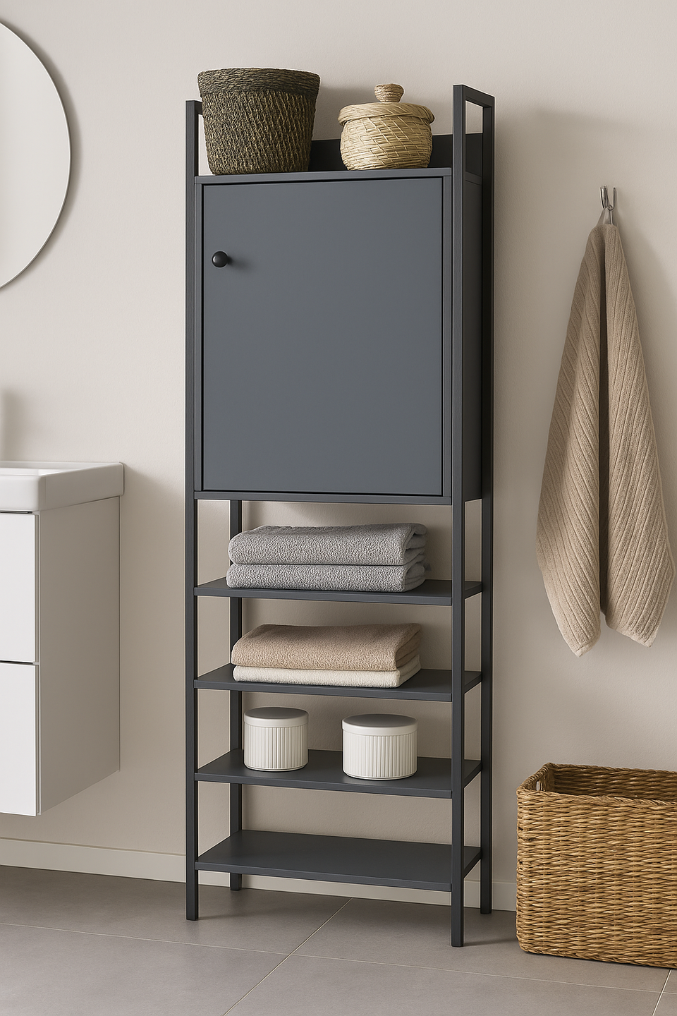 Storage Cabinet with 1 Door & 4 Shelves Wardrobe Storage with Cupboard and Open Shelving for Bedroom Furniture