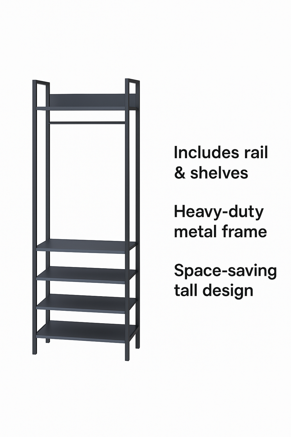 Open Wardrobe with 4 Shelves Wardrobe Storage and Hanging Rail for Small Space Solutions