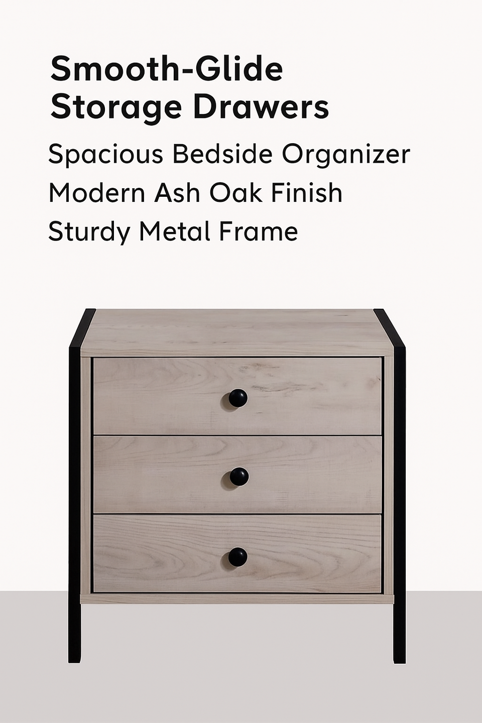 Modern Ash Oak Nightstand with 3 Drawers Stylish Bedside Table for Contemporary Bedrooms