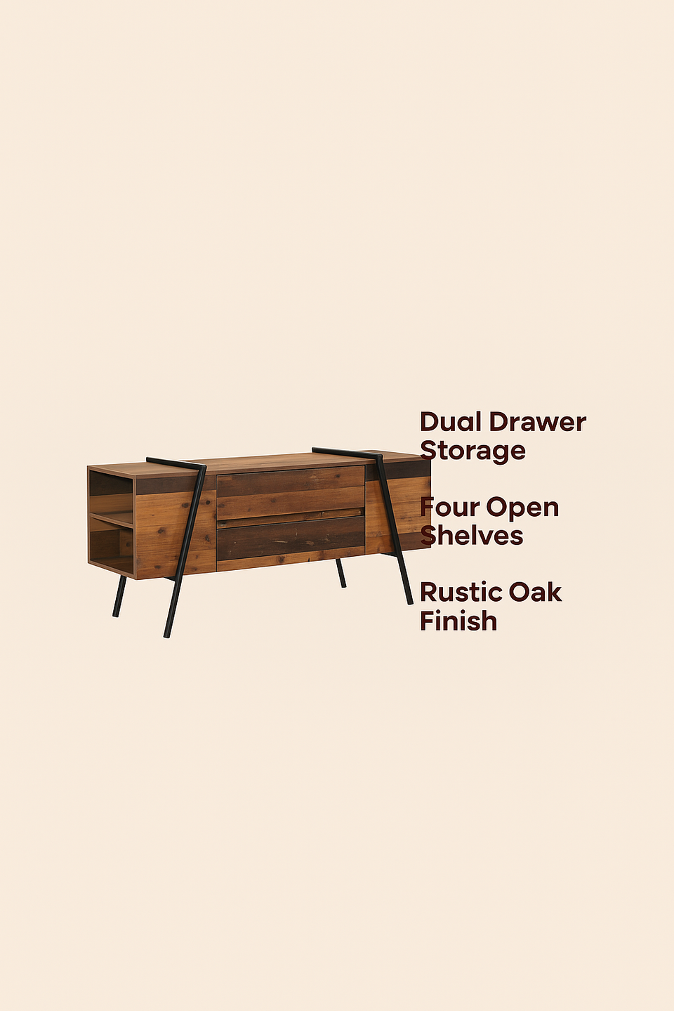 Modern Rustic TV Stand Cabinet with 2 Drawers and 4 Shelves – TV Unit for Living Room