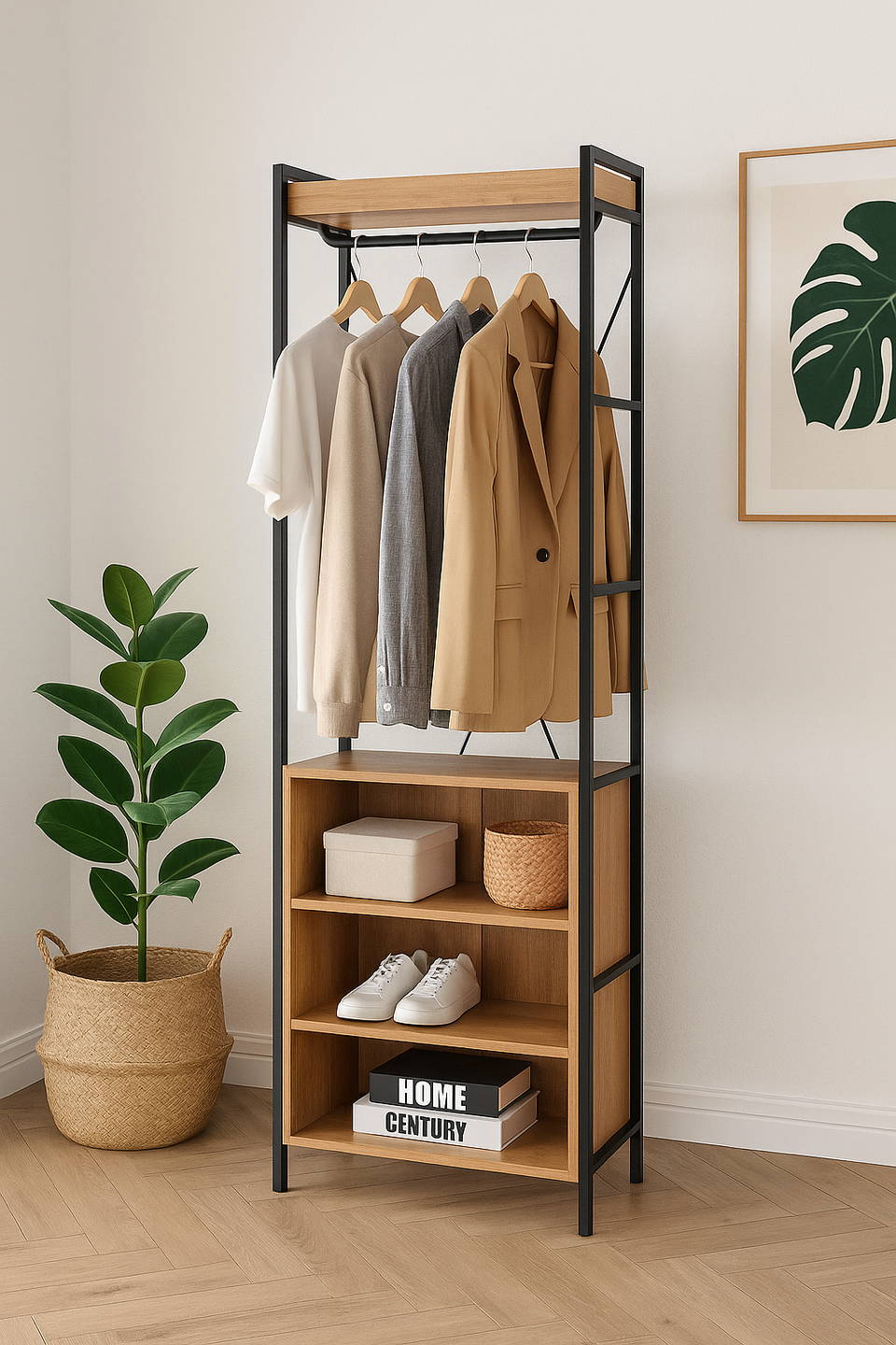 Alaga Wardrobe with Hanging Rail, 5 Shelves Riviera Oak Wardrobe for Bedroom Storage Furniture