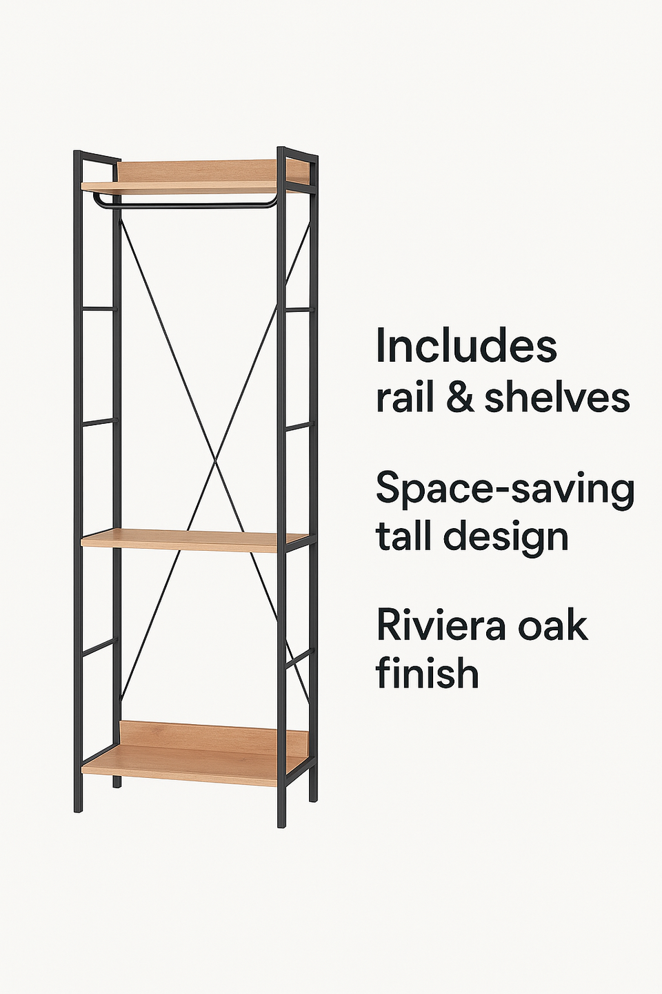Alaga Wardrobe with Hanging Rail and Shelves 3 – Riviera Oak Wardrobe Storage Cupboard for Bedroom Furniture