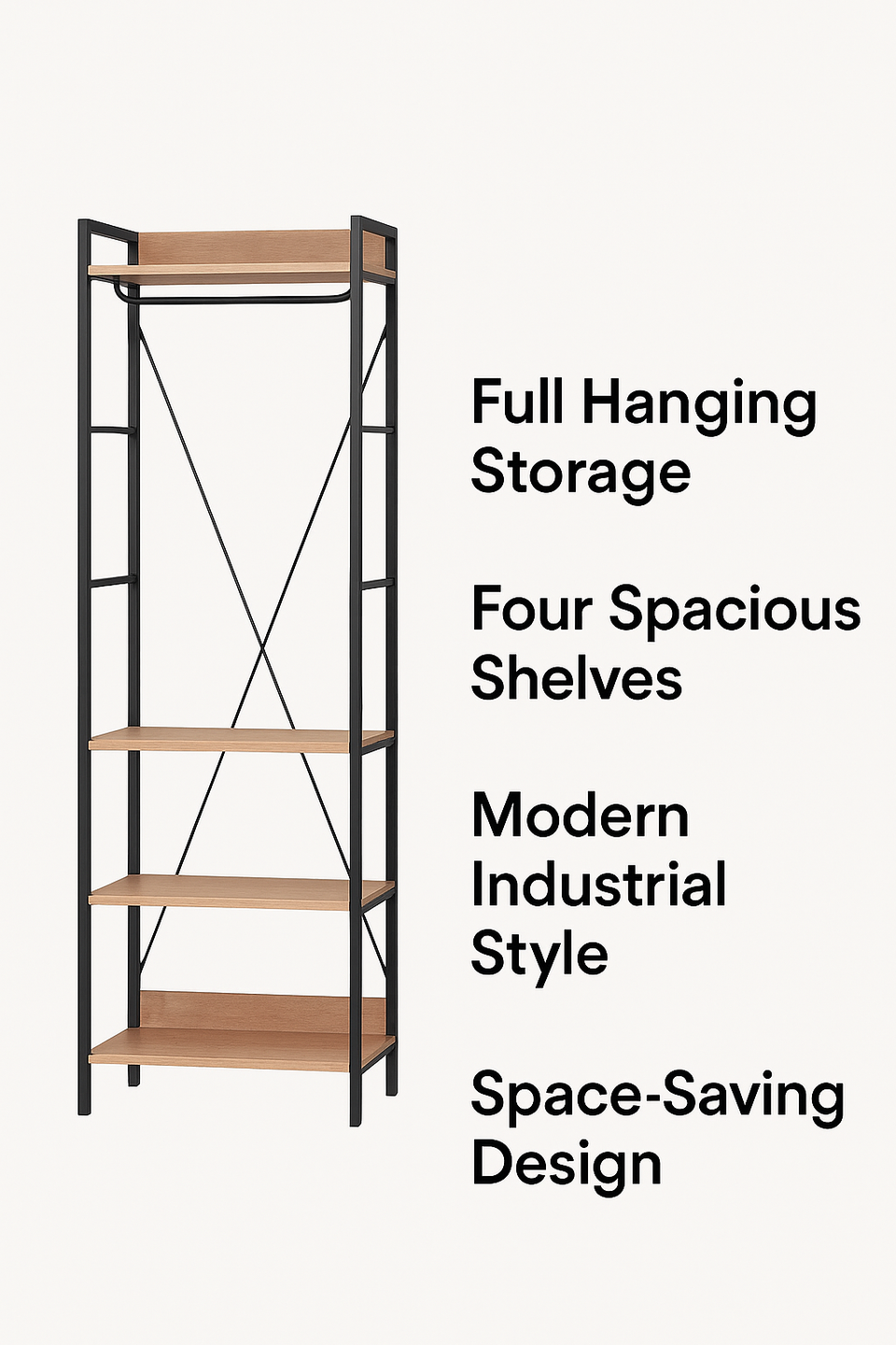 Alaga Wardrobe with Hanging Rail and 4 Shelves – Riviera Oak Wardrobe Storage Cupboard for Bedroom Furniture