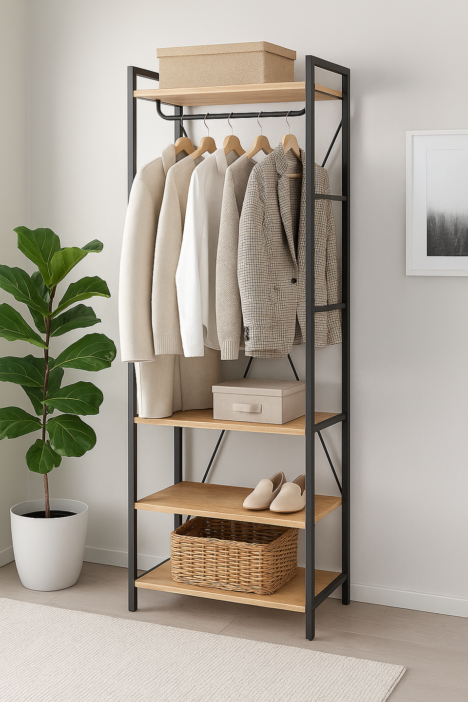 Alaga Wardrobe with Hanging Rail and 4 Shelves – Riviera Oak Wardrobe Storage Cupboard for Bedroom Furniture