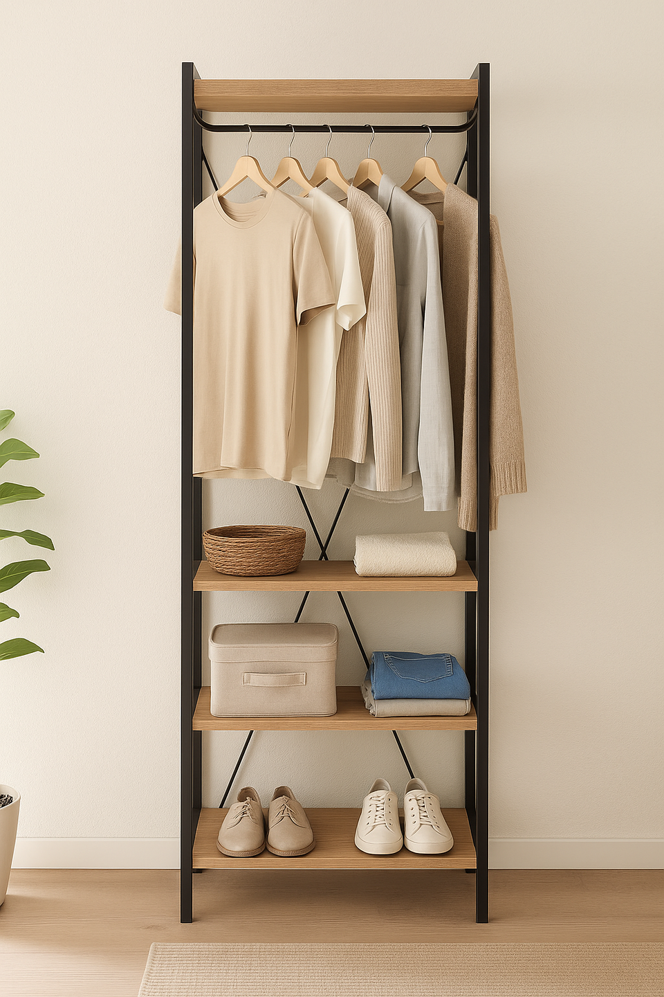Alaga Wardrobe with Hanging Rail and 4 Shelves – Riviera Oak Wardrobe Storage Cupboard for Bedroom Furniture