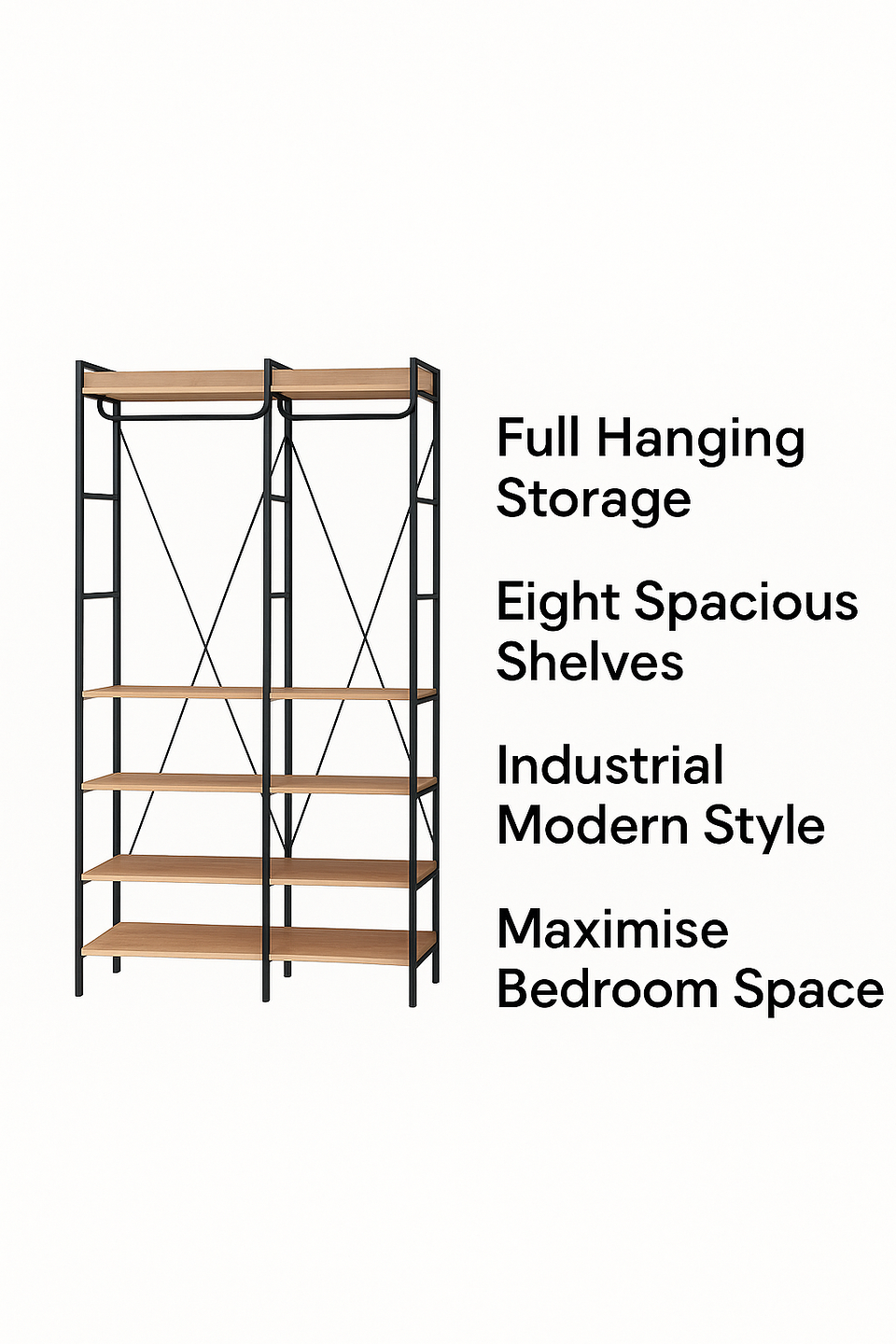 Alaga Wardrobe with Hanging Rail and 8 Shelves Riviera Oak Wardrobe Storage Unit for Bedroom Furniture