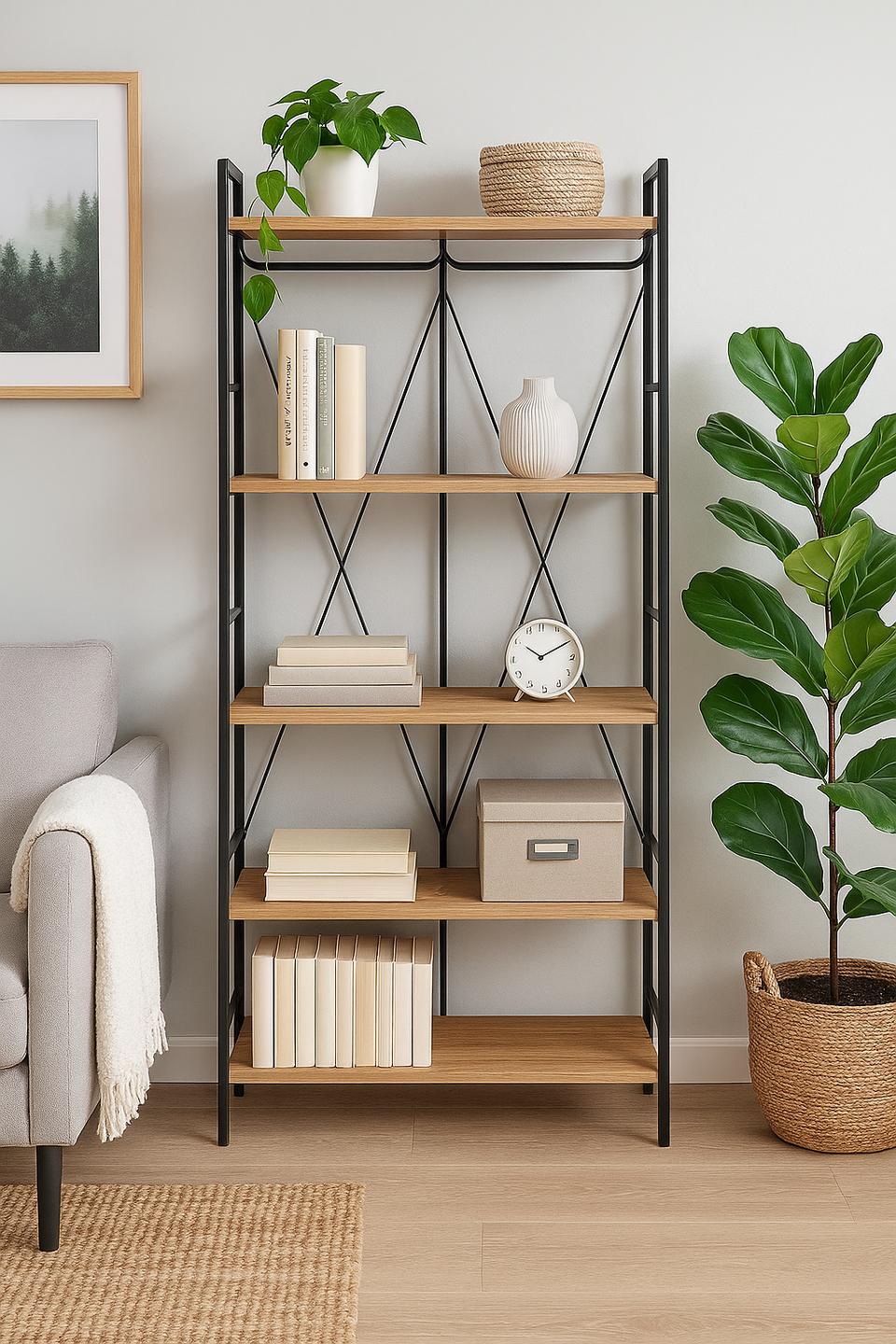 Alaga Wardrobe with Hanging Rail and 8 Shelves Riviera Oak Wardrobe Storage Unit for Bedroom Furniture