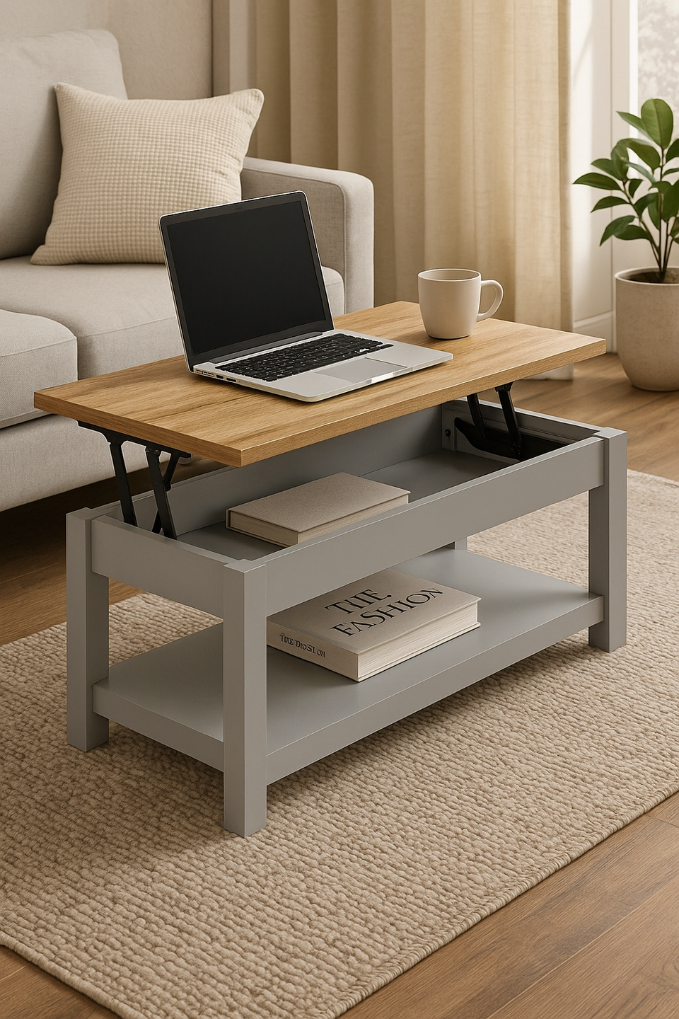 Rectangular Coffee Table for Living Room Grey Lift Up Coffee Table with Storage