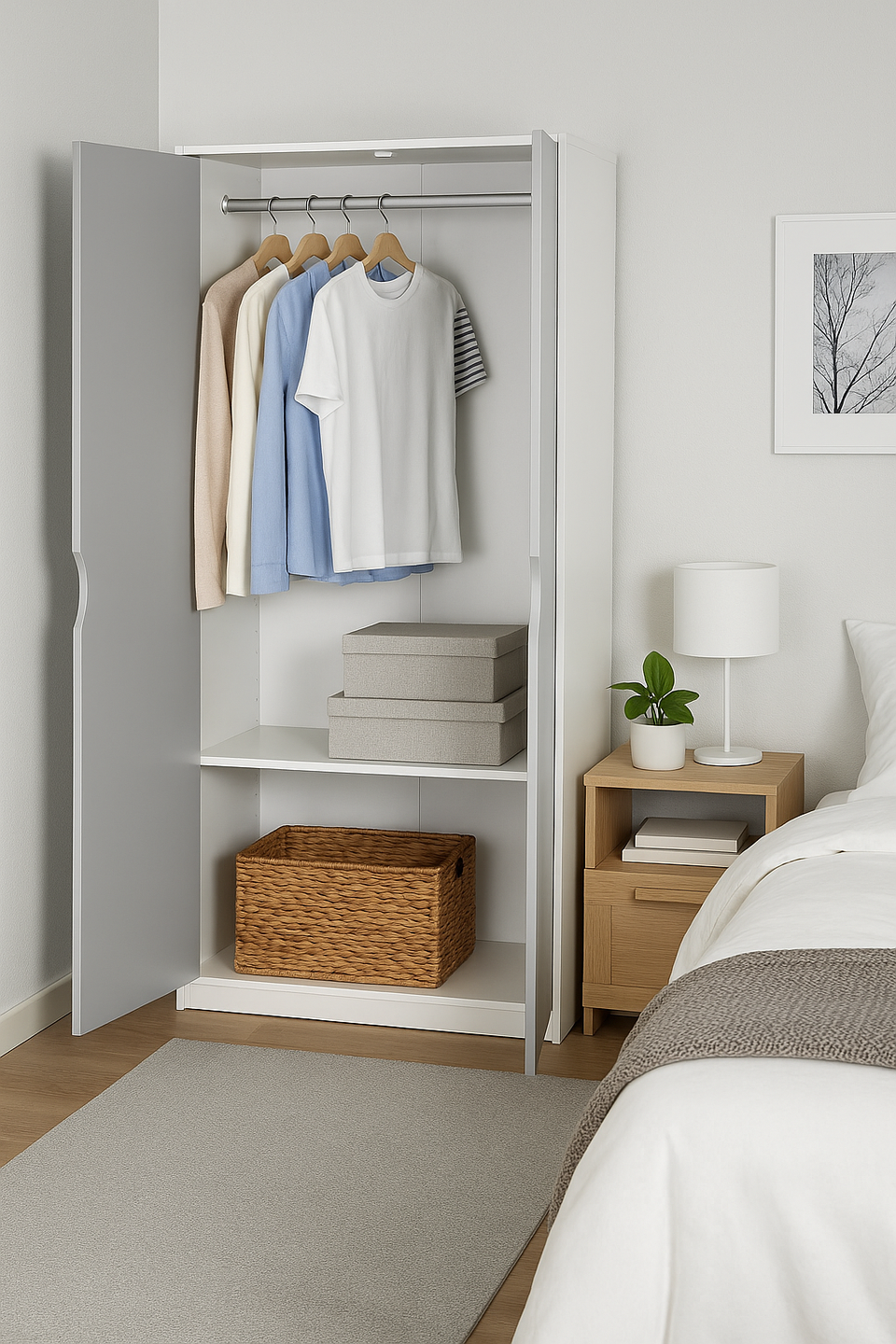 2 Door Wardrobe Storage Hanging Door Cupboard With Hanging Rail