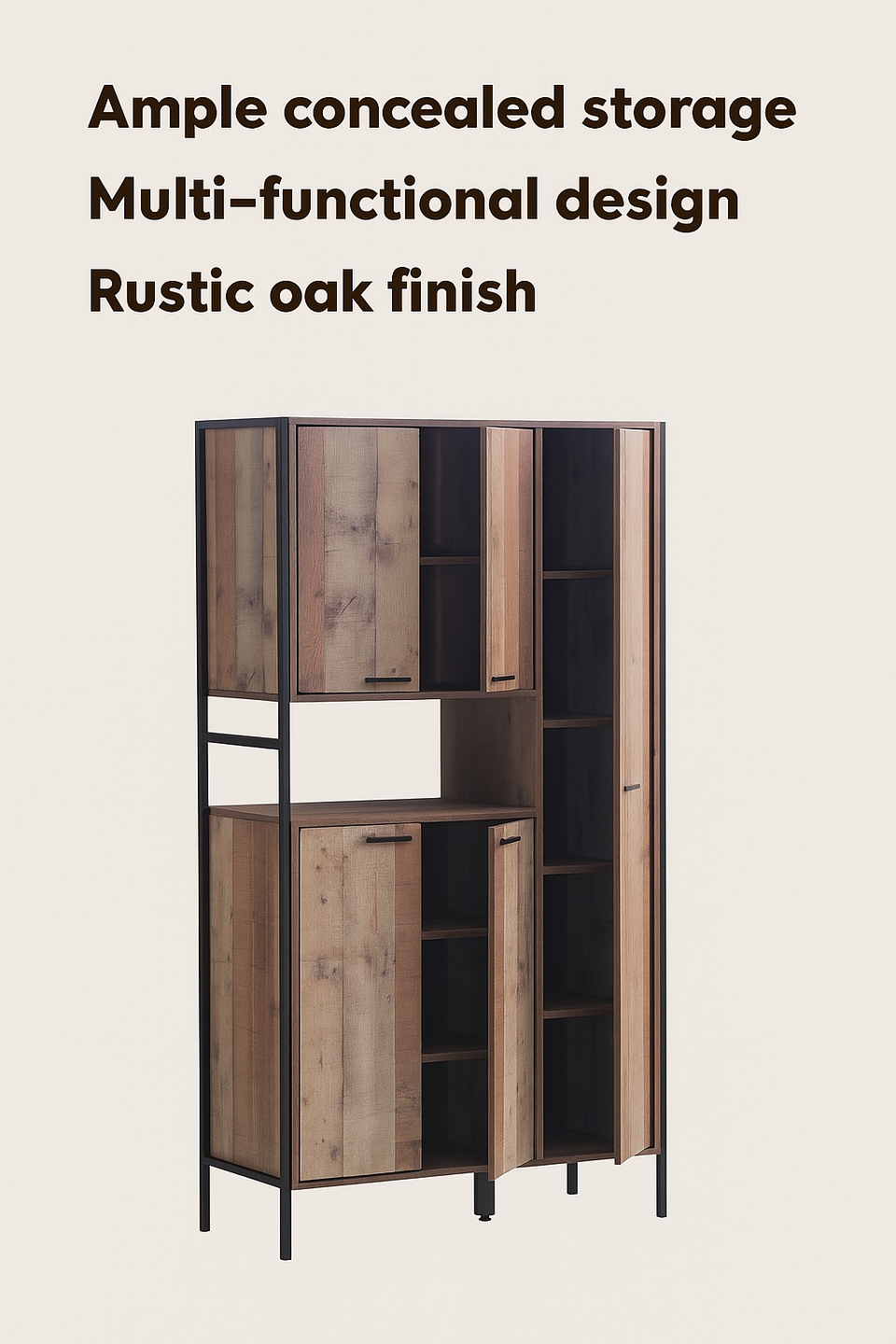 Kitchen Cupboard Cabinet with 5 Doors Rustic Oak Storage Solution