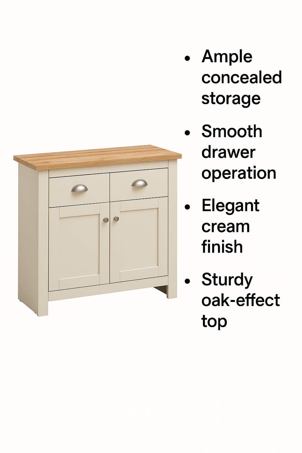 Sideboard Cabinet with 2 Doors and 2 Solid Drawers Storage Buffet Unit for Living and Dining Room Furniture in Cream