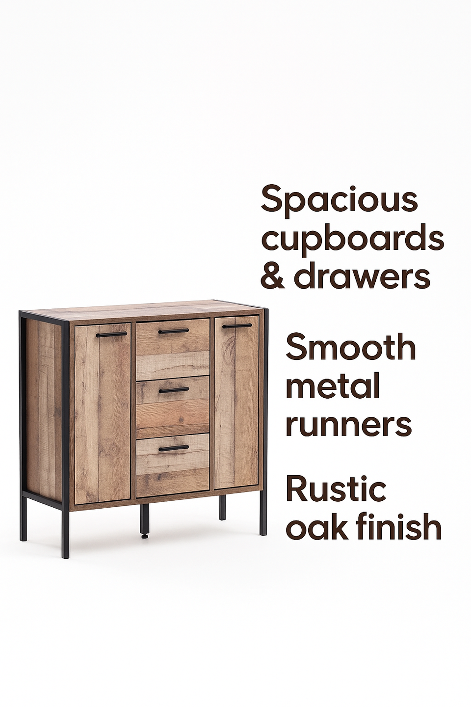 Rustic Industrial Sideboard Cabinet 2 Door  3 Drawer Buffet Storage Unit for Living and Dining Room Furniture