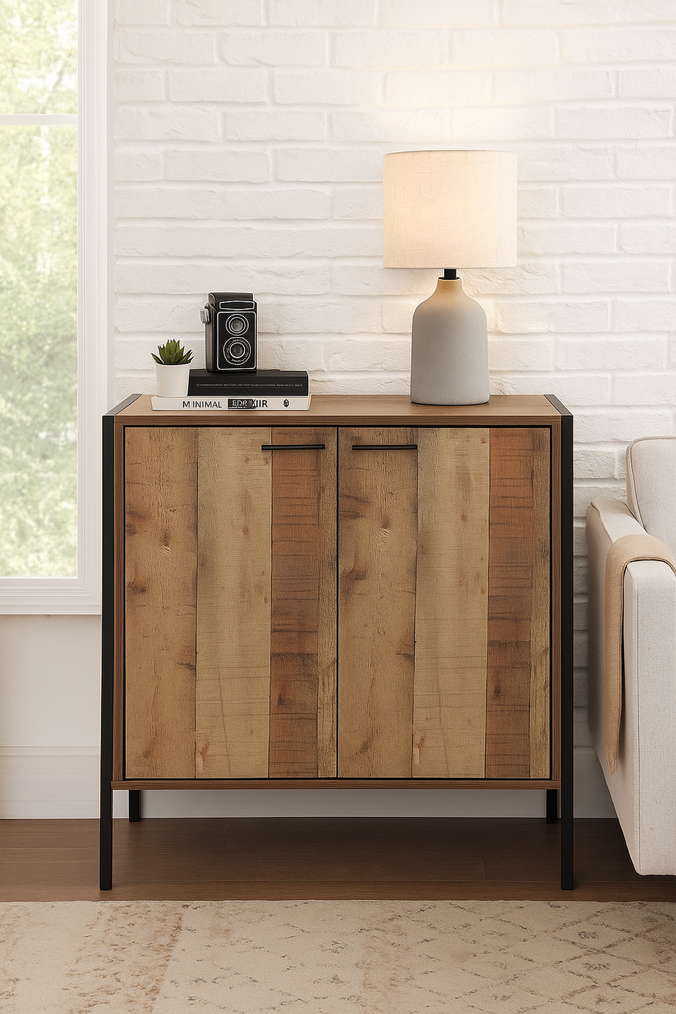 Rustic Industrial 2 Door Sideboard Cabinet Solid Storage Unit for Living and Dining Room