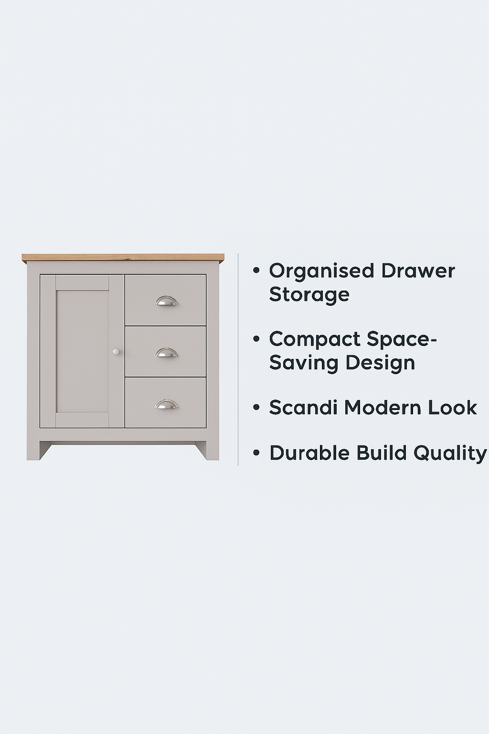 Sideboard Cabinet with 1 Door and 3 Solid Drawers Storage Buffet Unit for Living and Dining Room Furniture
