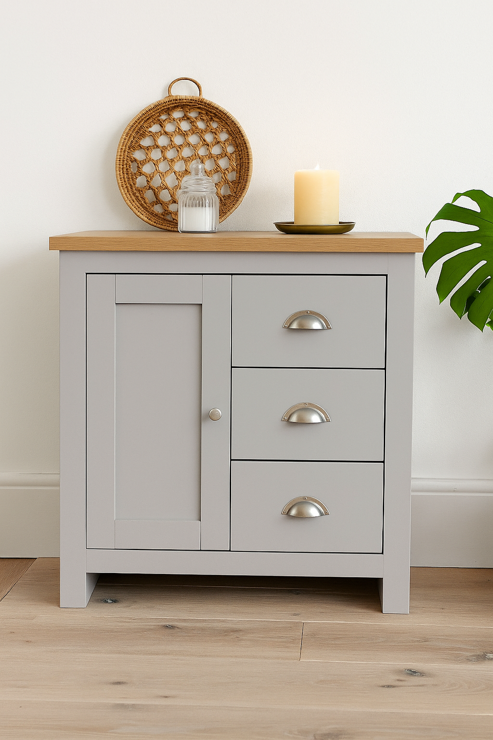 Sideboard Cabinet with 1 Door and 3 Solid Drawers Storage Buffet Unit for Living and Dining Room Furniture