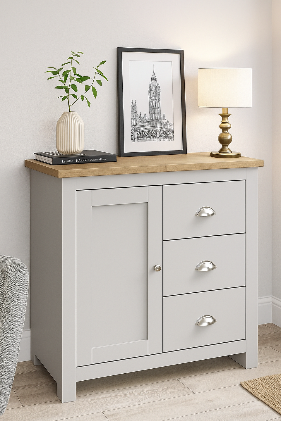 Sideboard Cabinet with 1 Door and 3 Solid Drawers Storage Buffet Unit for Living and Dining Room Furniture