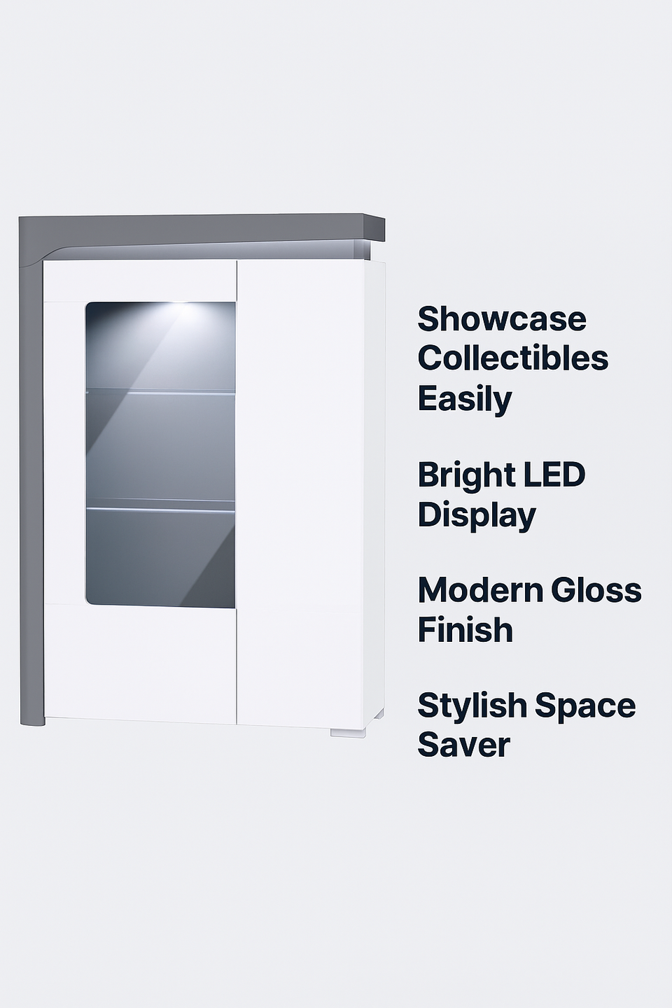 AlpenGlow Grey And White Gloss Low Wide Display Cabinet with LED Lights
