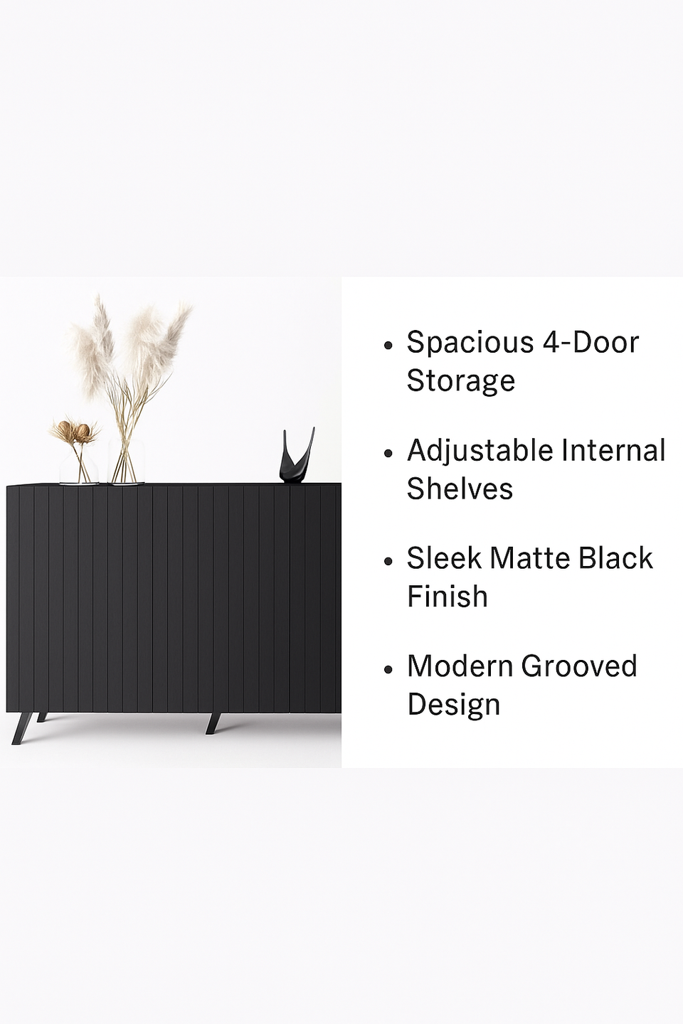 The Matte Black Elegant Sideboard with Grooved Vertical Lines