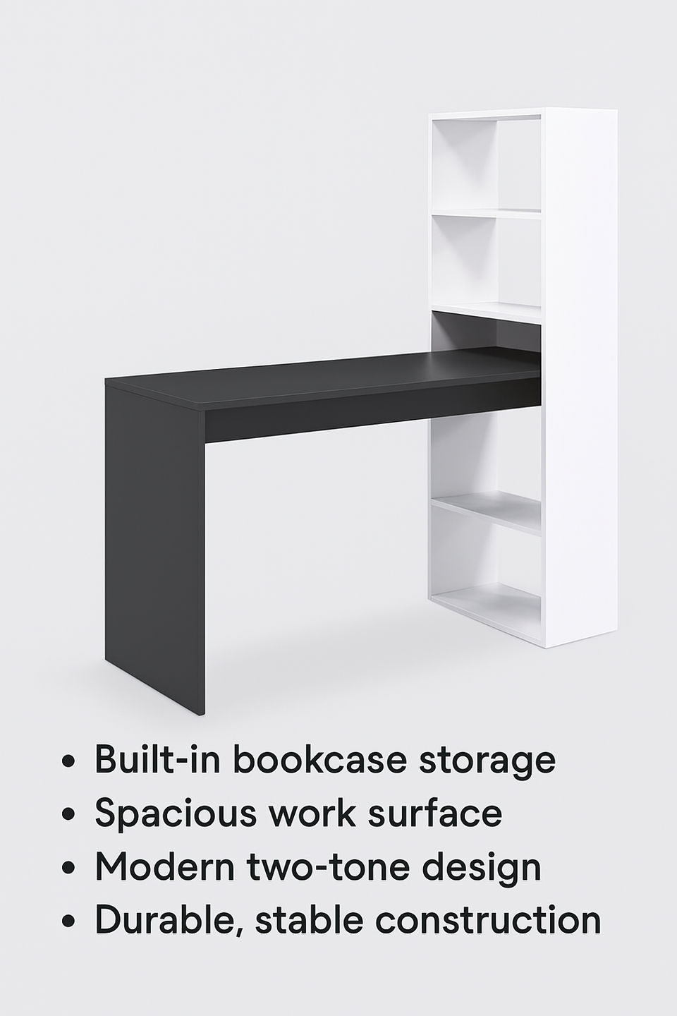Orvara Double White and Grey Effect Computer Desk Table with Integrated Bookcase Home Office Study Desk for Laptop and Storage