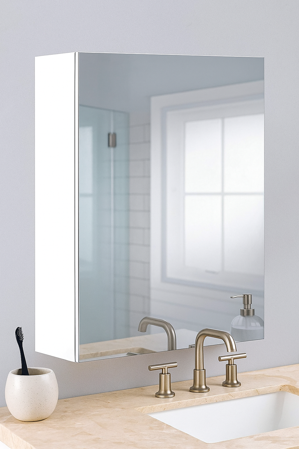 Lavish Kitchen Isle Ancini 400mm wall-mounted bathroom cabinet with mirrored door, sleek storage solution for modern bathrooms.
