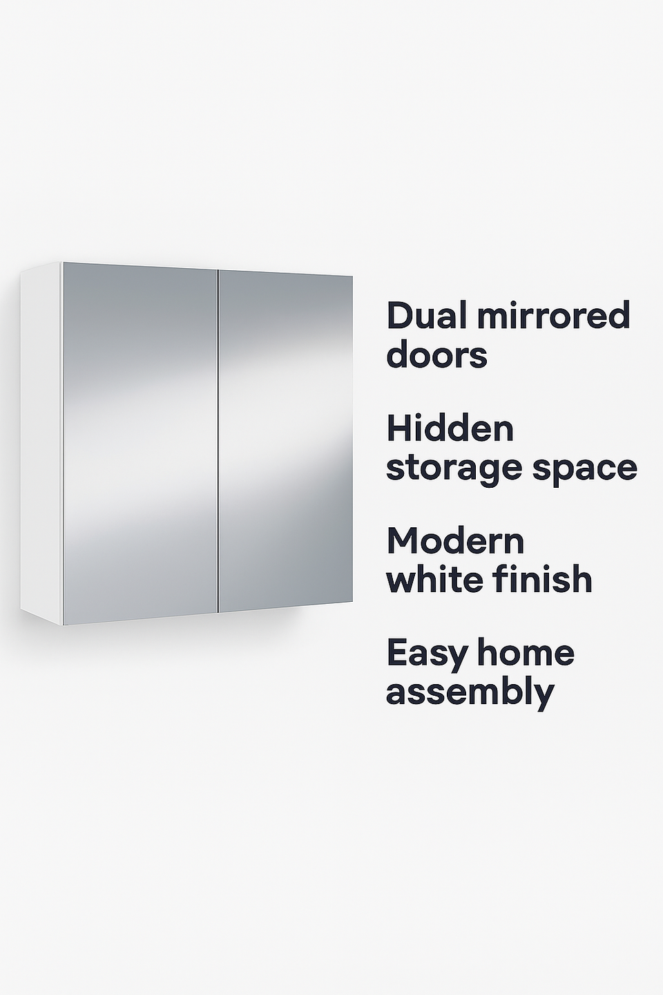 Ancini 600mm White and Mirrored 2-Door Wall Mounted Bathroom Cabinet Stylish Space-Saving Storage